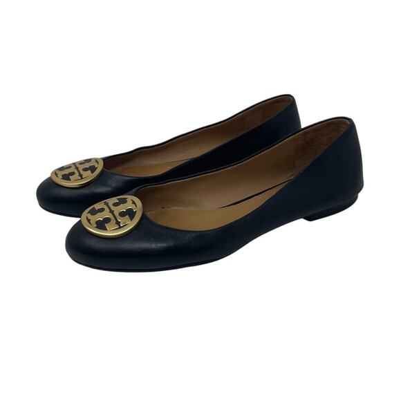 Tory Burch Benton Ballet Flats - Black Nappa Leather - Gold Tone - Size 7 - Picture 2 of 8